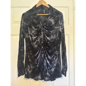 Women’s Sno Skins Valvet Button Blouse Navy Size XL